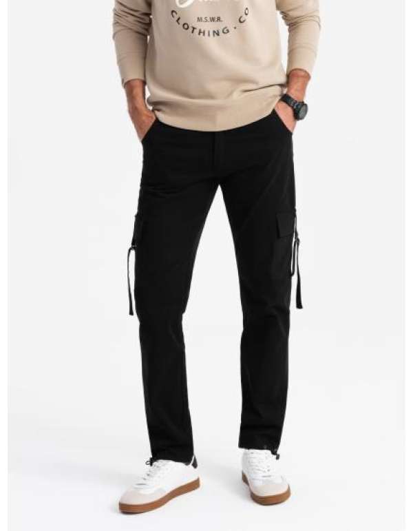 Férfi STRAIGHT LEG cargo nadrág csíkos zsebekkel fekete