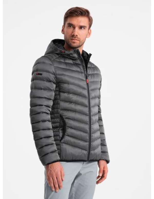 Férfi kabát szatén szegéllyel grafit színben