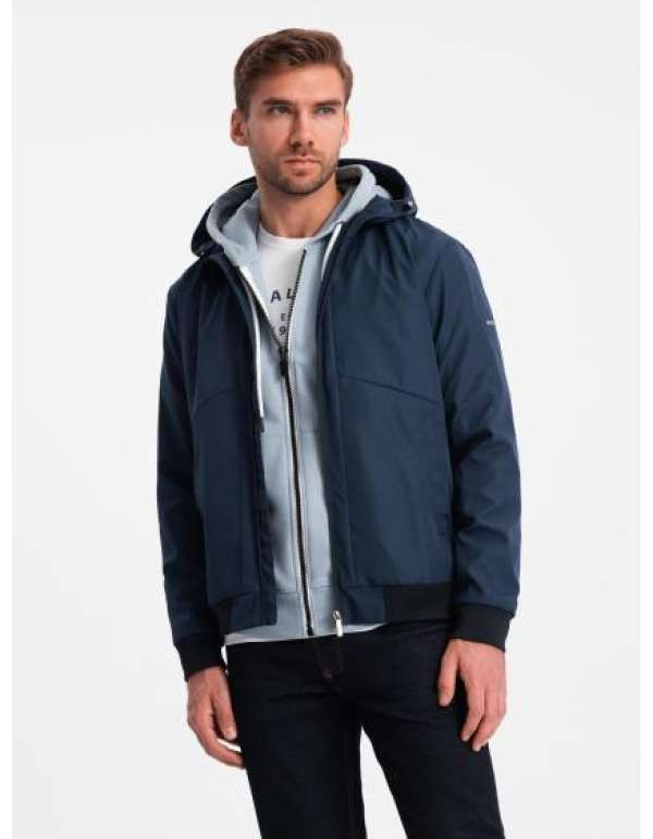Férfi könnyű kabát kapucnival és hálós béléssel sötétkék