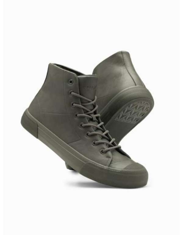 Férfi magas szárú tornacipő gumitalppal, olajbogyó színben