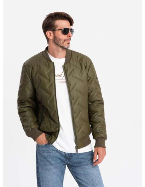 Férfi bomberdzseki dombornyomással olíva színben