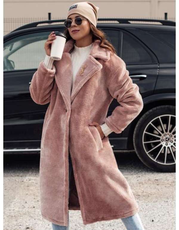 GLAMFUR női télikabát hosszú szőrmebunda rózsaszín