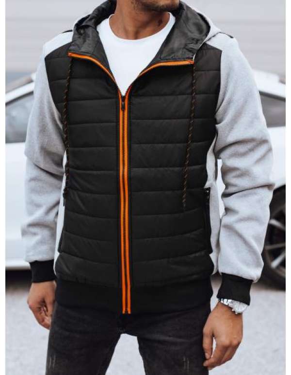 Férfi átmeneti steppelt kabát kapucnival világosszürke