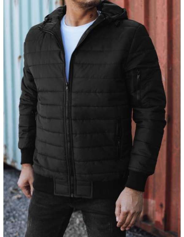 Férfi átmeneti kabát steppelt kapucnis kabát fekete