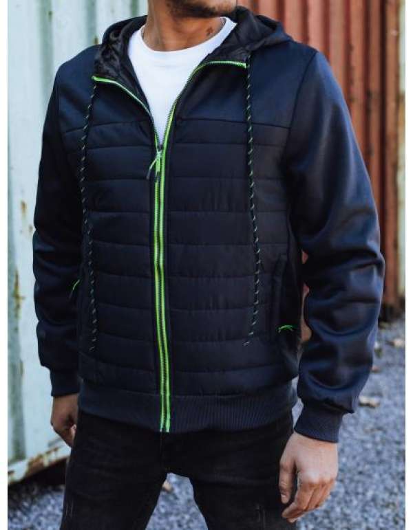 Férfi átmeneti kabát steppelt kapucnis kabát sötétkék