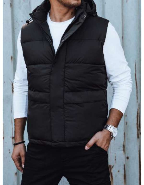 Férfi steppelt kapucnis mellény fekete