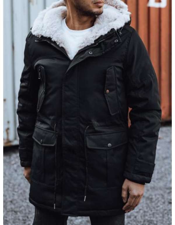 Férfi télikabát parka kapucnival feketével