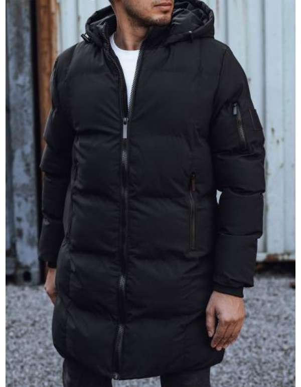 Férfi télikabát steppelt kapucnival fekete