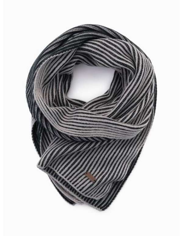 Férfi kötött sál kéttónusú csíkos sállal - szürke és fekete