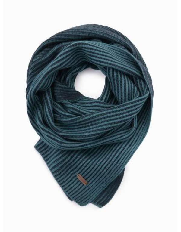 Kötött kéttónusú csíkos férfi sál - tengerészkék és tengerészkék