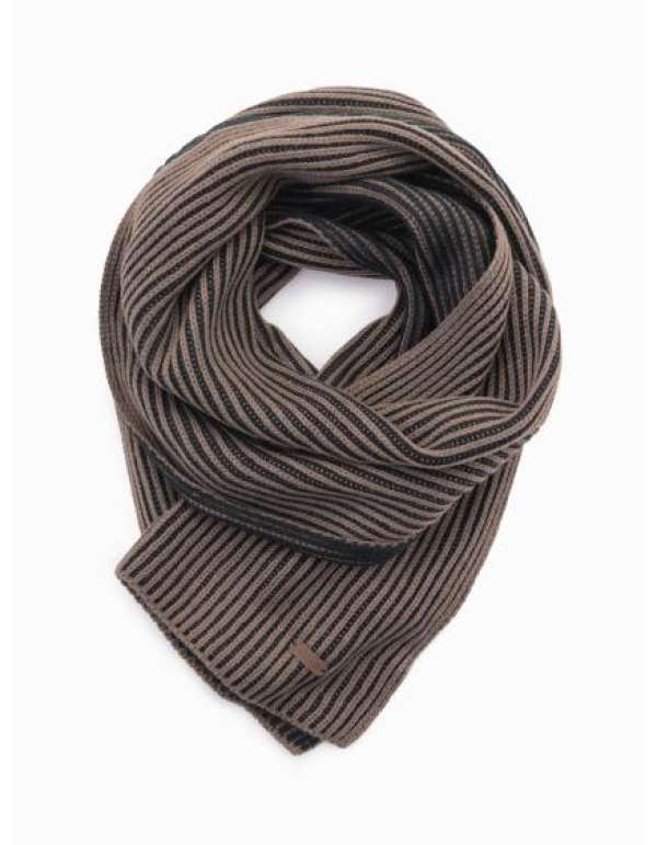 Férfi kötött sál kéttónusú csíkokkal - barna és fekete