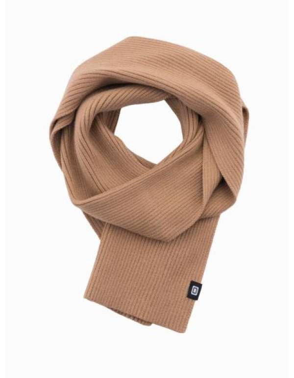 Férfi egyszínű, bordázott kötött sál - világosbarna