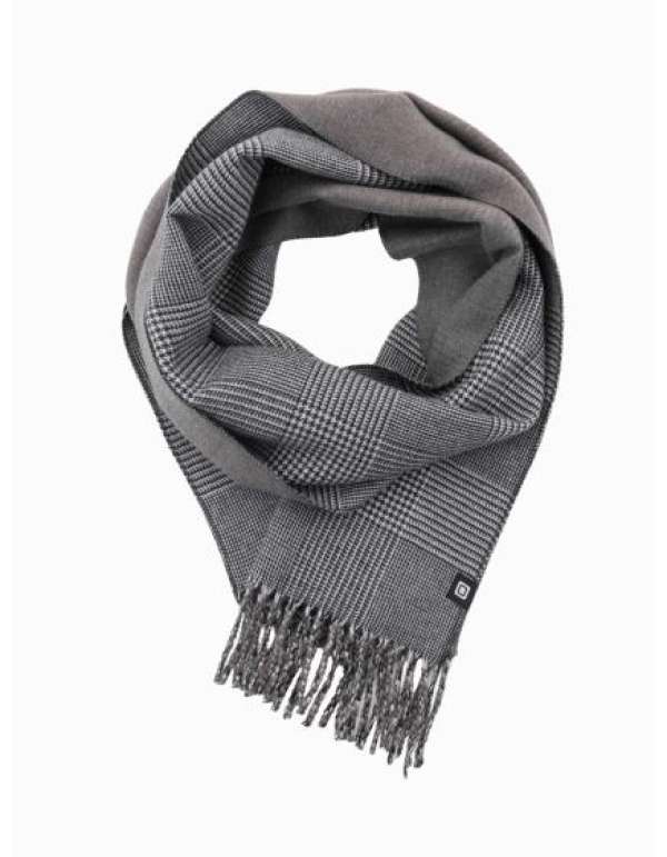 Kétoldalas férfi kockás sál bojtokkal - fekete-fehér