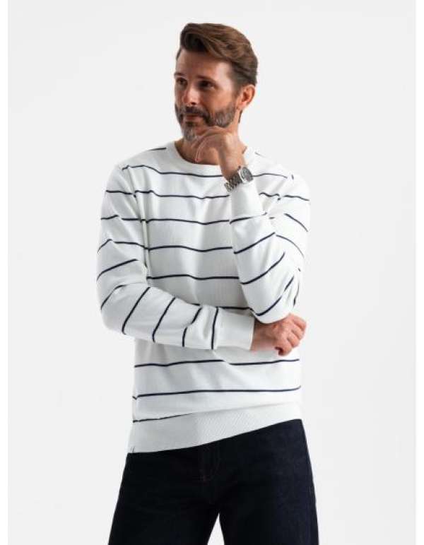Férfi alkalmi pulóver vízszintes csíkokkal - krémszínű
