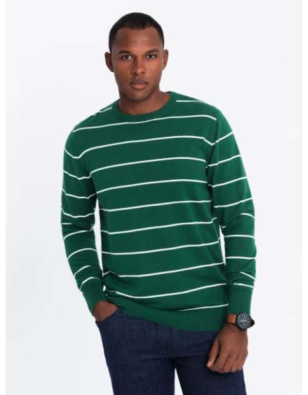 Férfi alkalmi pulóver vízszintes csíkokkal - zöld