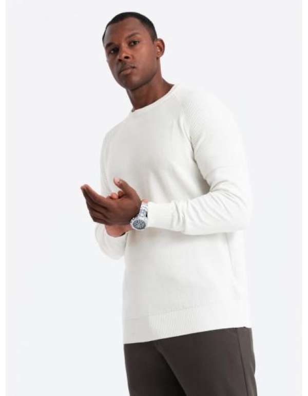 Férfi raglan pulóver bordázott ujjakkal - fehér