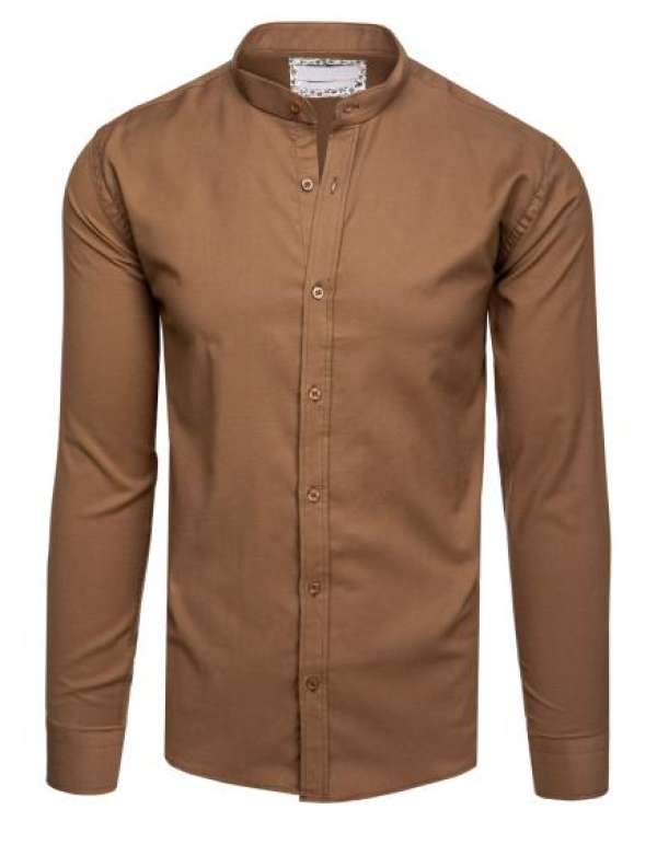 Férfi alkalmi ing barna állógallérral