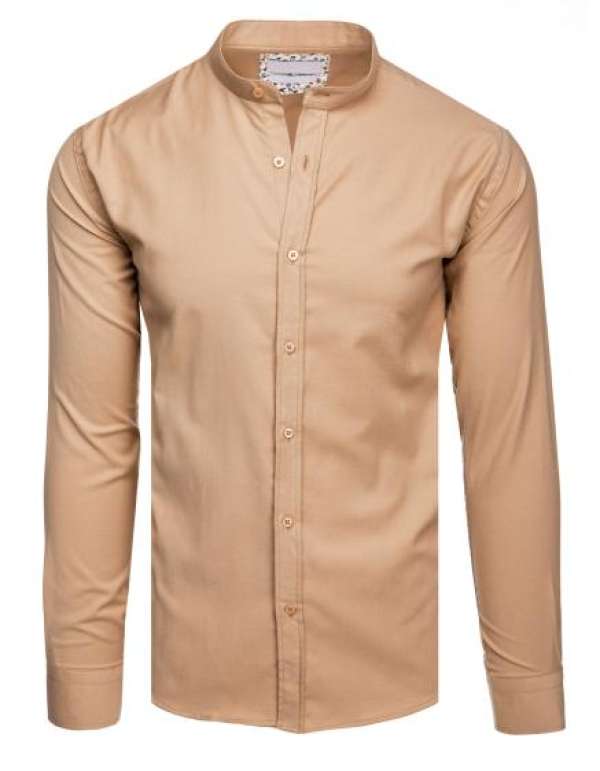 Férfi alkalmi ing bézs színű, állógallérral