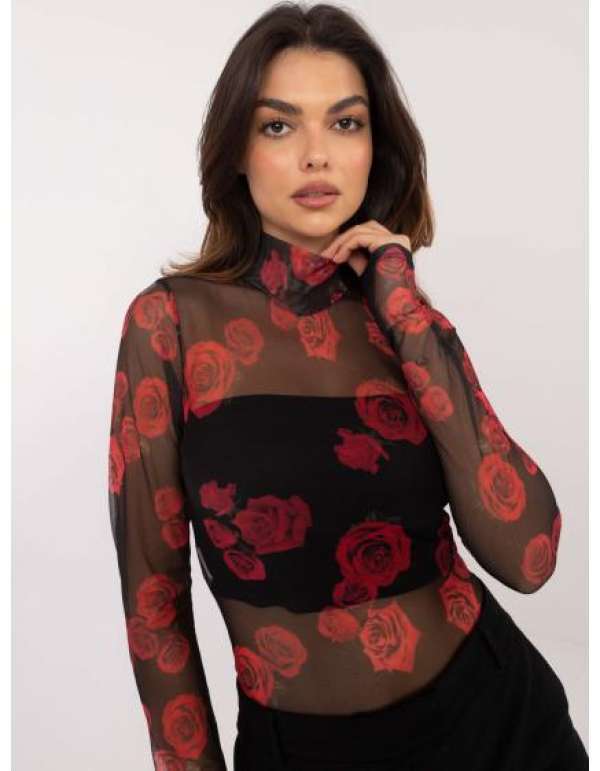 Bézs és fekete hálós virágos blúz