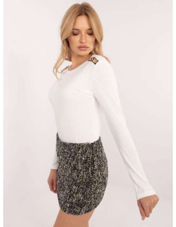 Ecru hosszú ujjú blúz leopárdmintás betétekkel