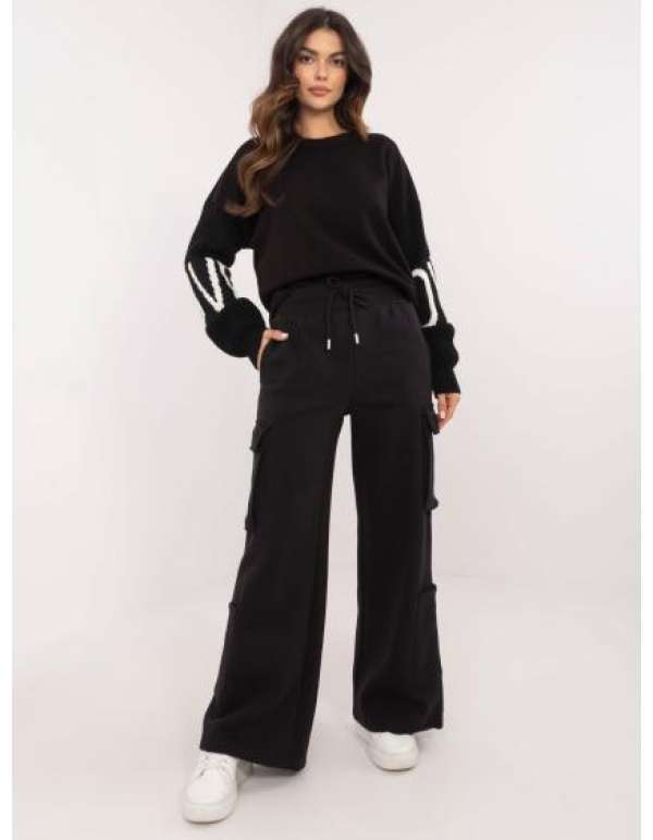 Fekete széles cargo melegítőnadrág SUBLEVEL