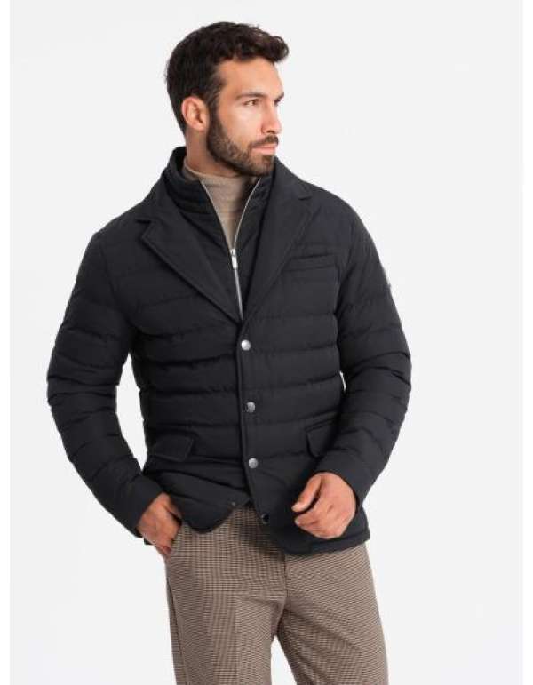 Férfi steppelt kabát kabát szabással - fekete