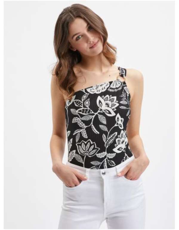 Fehér és fekete női virágos body