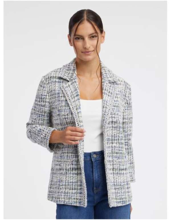 Kék és krémszínű női tweed blézer