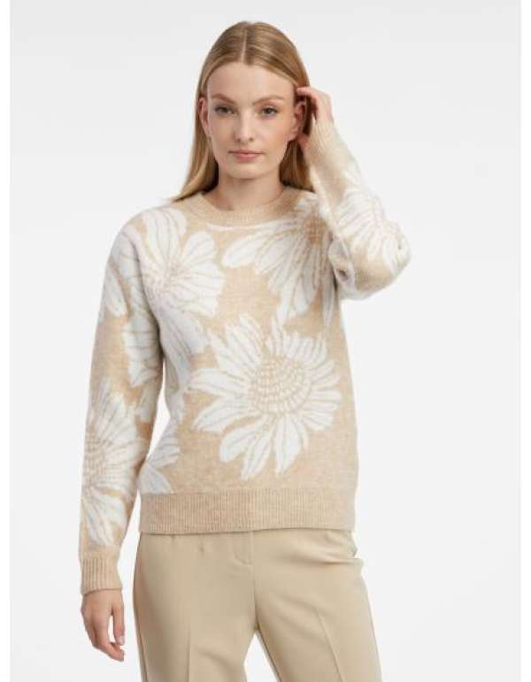Fehér és bézs női virágos kardigán