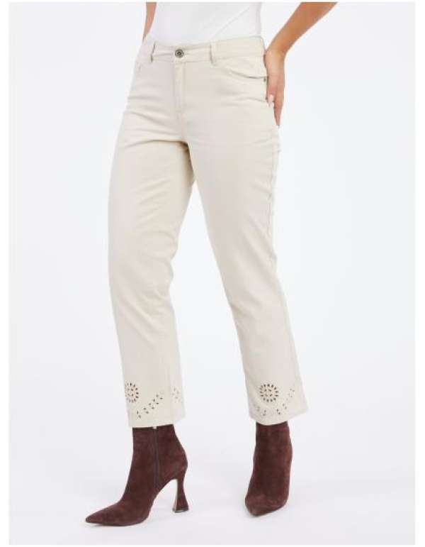 Bézs színű női egyenes szabású farmernadrág