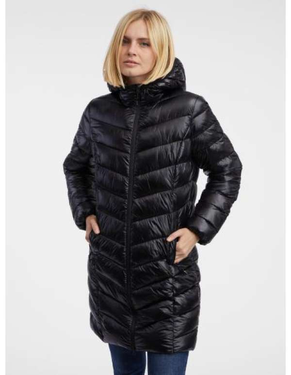 Fekete női steppelt kabát