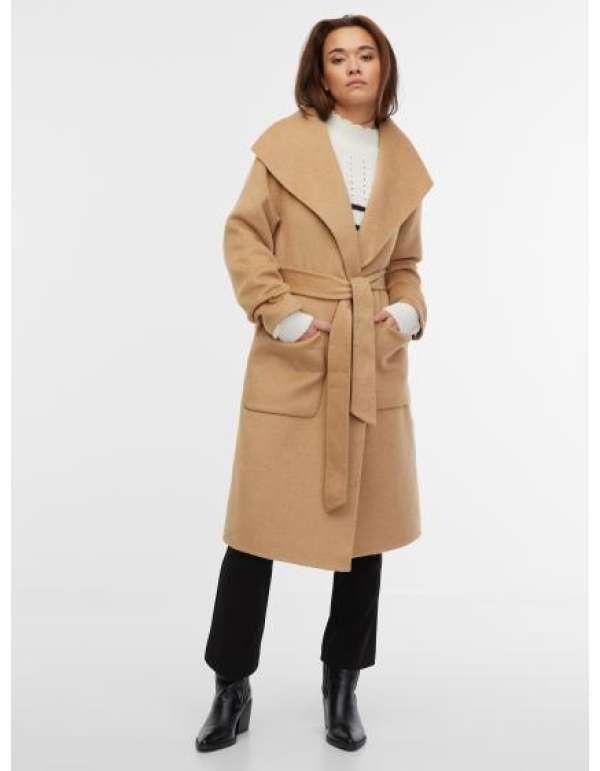 Bézs női gyapjú kabát