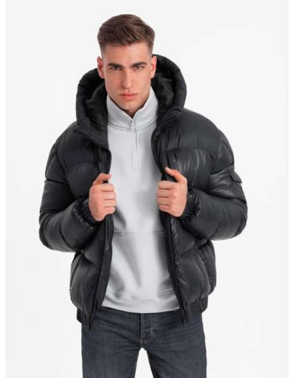 Férfi szigetelt pehelypaplan kabát varrással - fekete