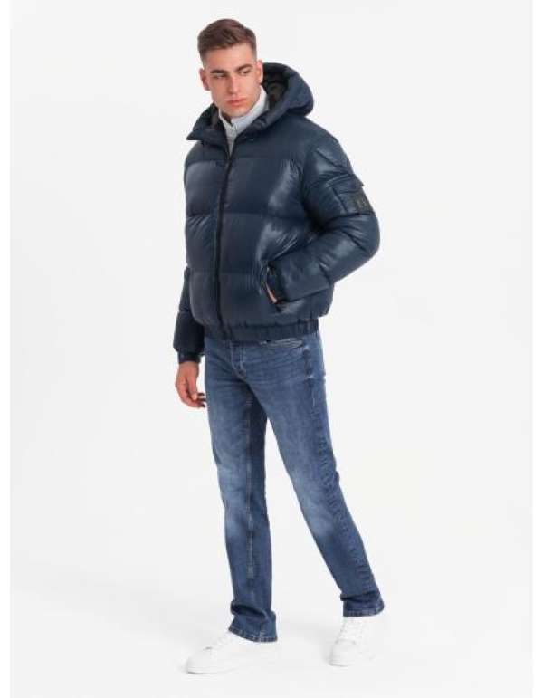 Férfi meleg pehelypaplan dzseki szabással - sötétkék