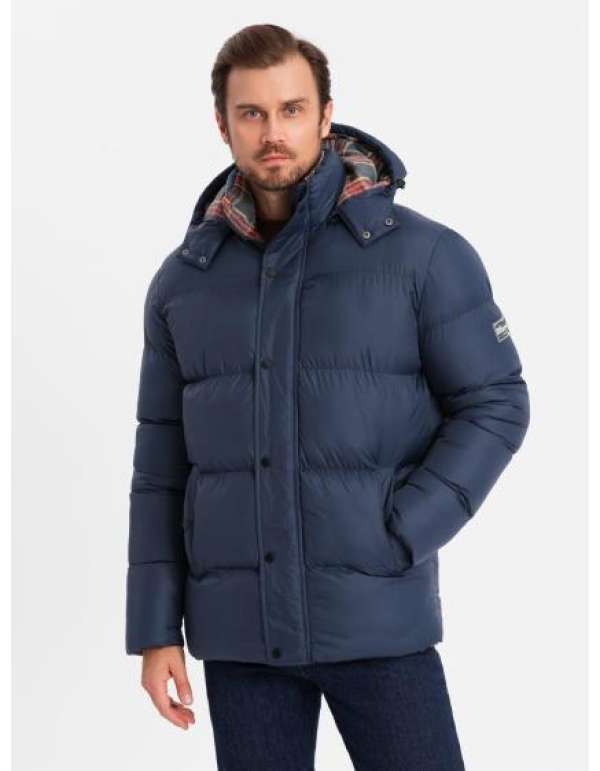 Férfi pehelypaplan dzseki kockás béléssel - sötétkék