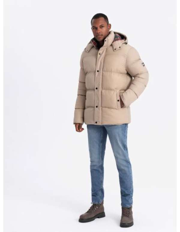 Férfi pehelypaplan dzseki kockás béléssel - bézs