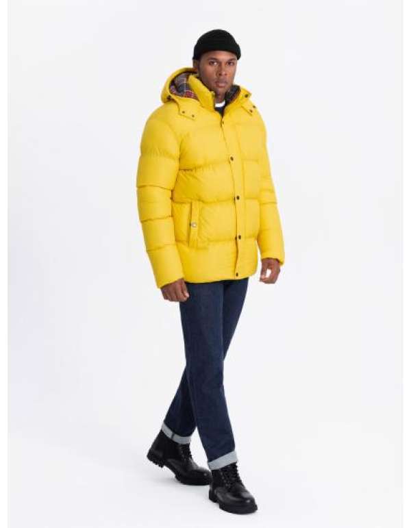 Férfi pehelykabát kockás béléssel - sárga