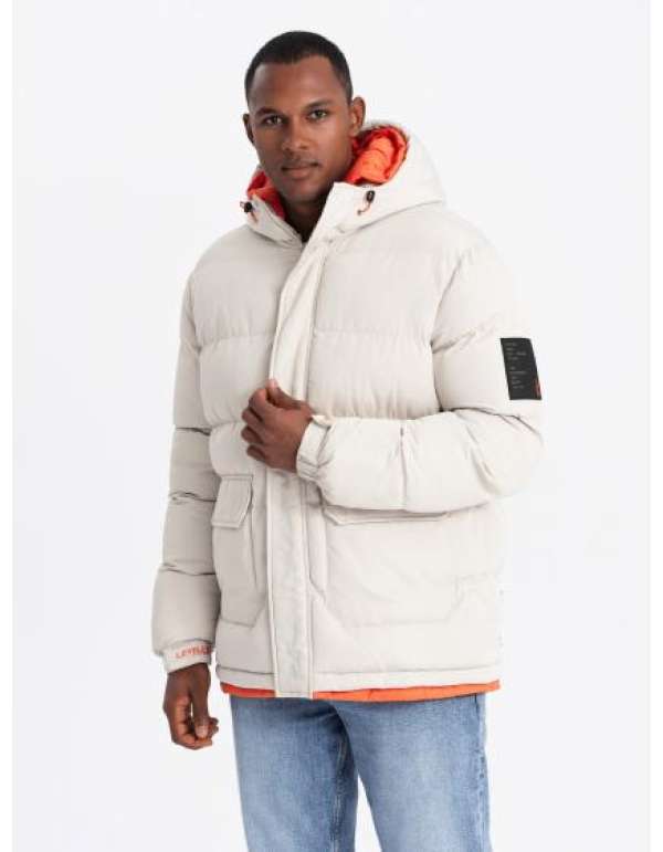 Férfi sportos meleg kabát dupla kapucnival - hamuszürke