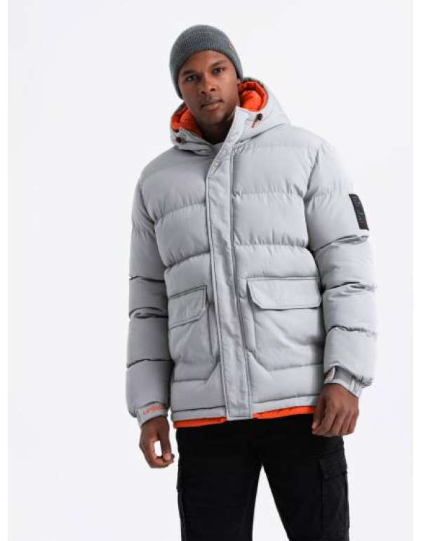 Férfi dupla kapucnis sportdzseki - szürke