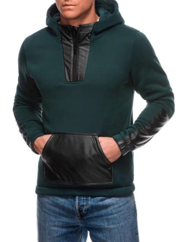 Férfi cipzáras pulóver B1696 - sötétzöld