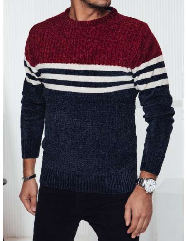 Férfi csíkos sötétkék pulóver