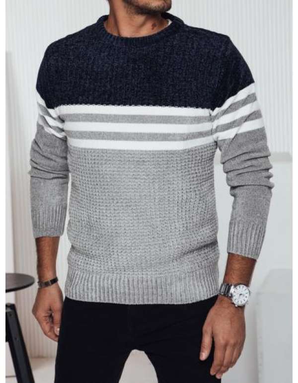 Férfi csíkos szürke pulóver
