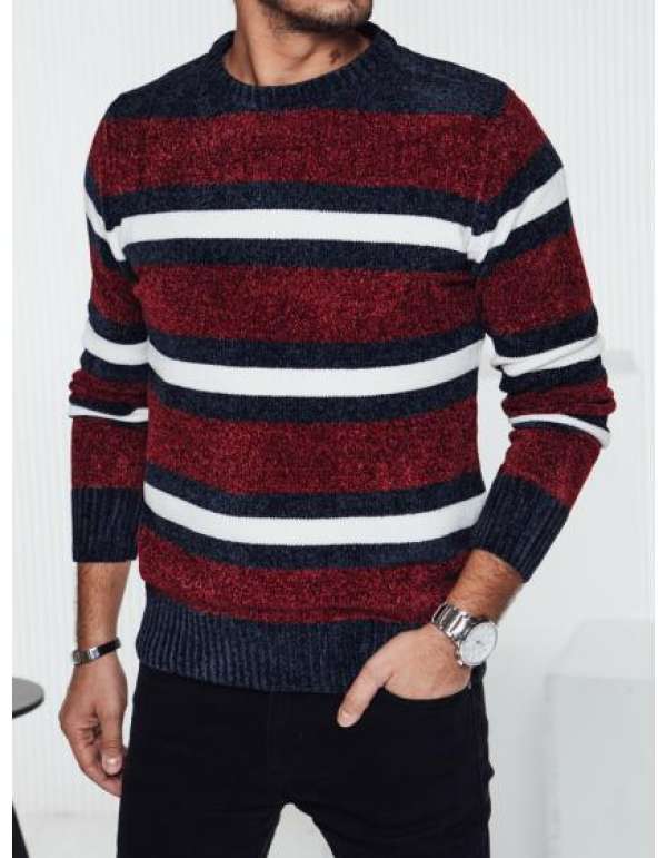 Férfi piros csíkos pulóver