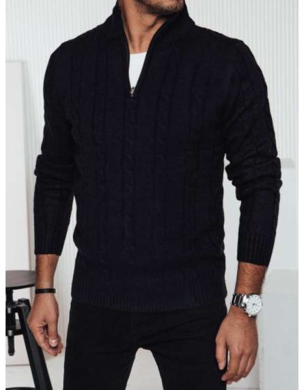 Férfi kiterjesztett gallérú pulóver fekete