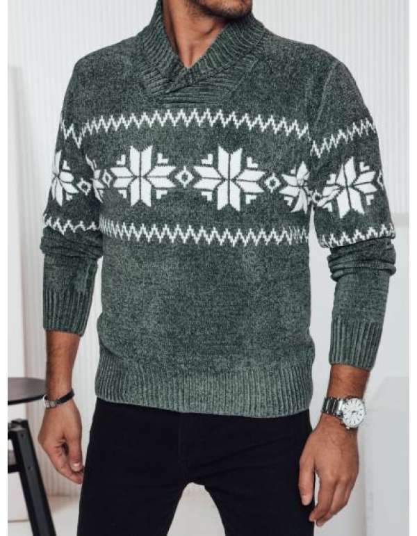 Férfi zöld galléros pulóver