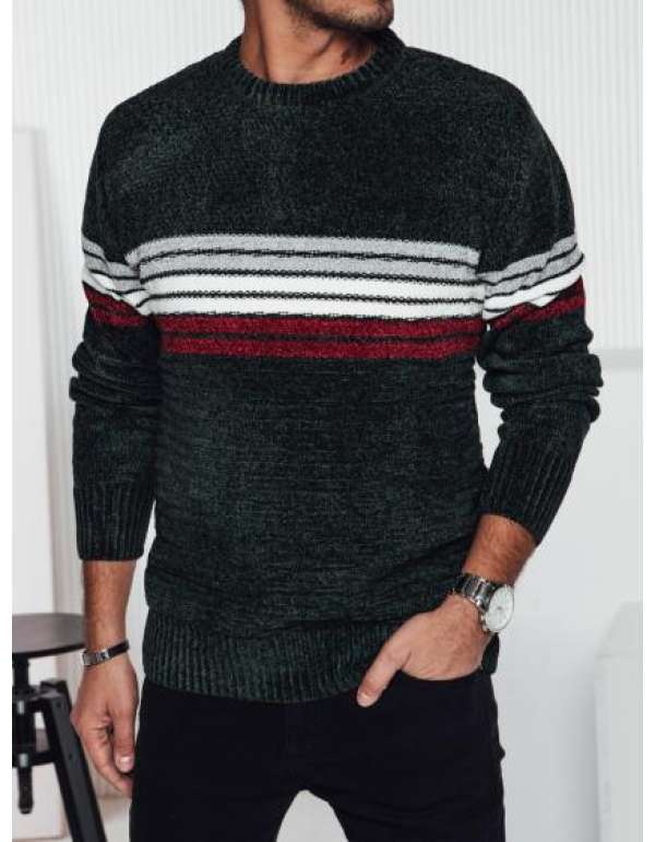 Férfi csíkos pulóver zöld