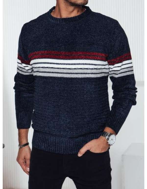 Férfi csíkos tengerészkék pulóver