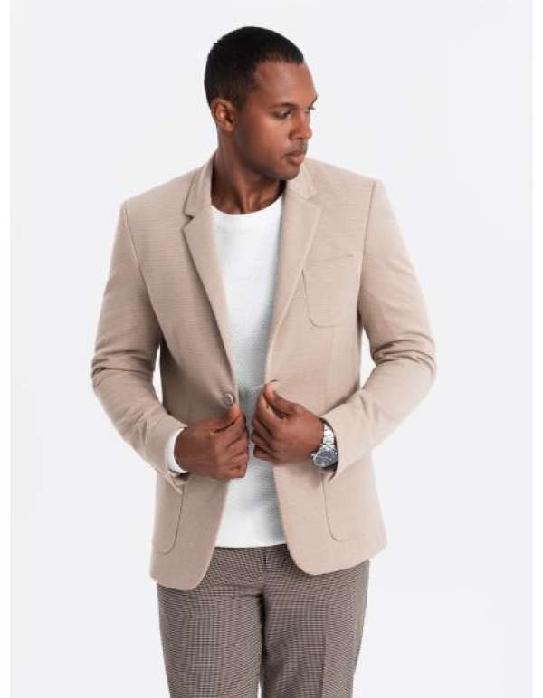 Férfi kabát kapucnis béléssel és magas gallérral - sötétkék V3