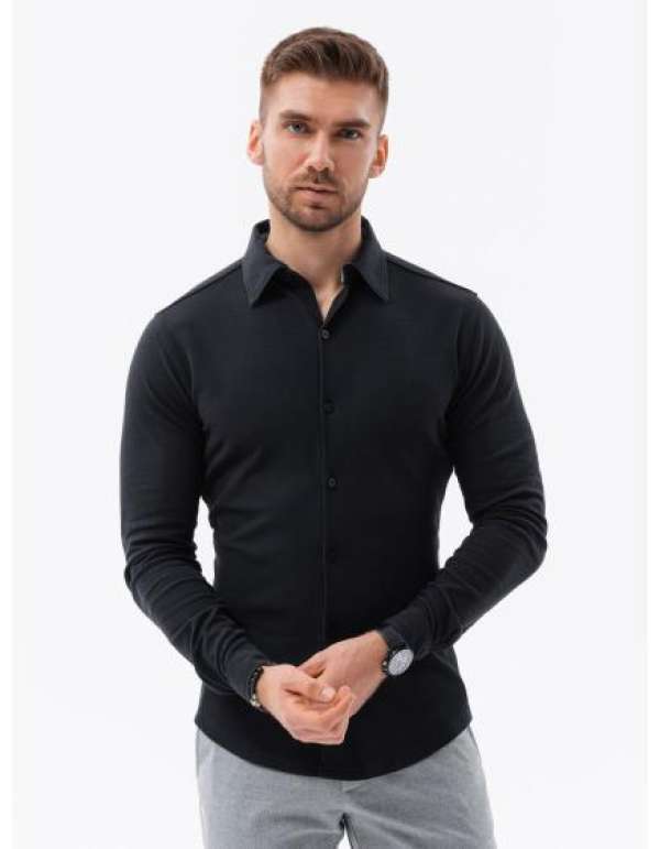 Férfi SLIM FIT póló dekoratív anyagból - kék V1