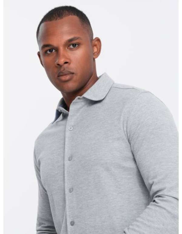 Férfi SLIM FIT ing dekoratív anyagból - kék V1